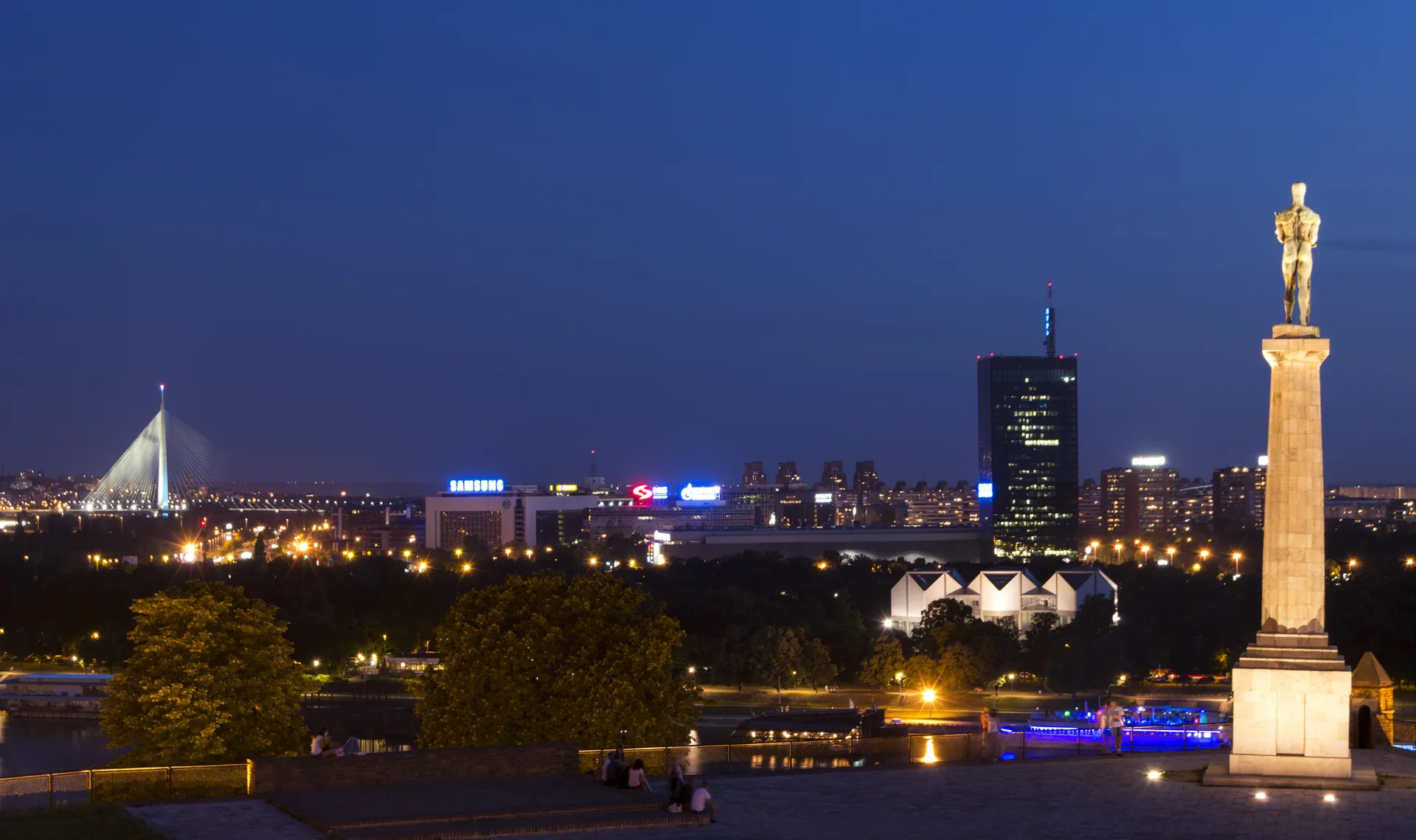 Belgrade skyline at night from Kalemegdan fortress